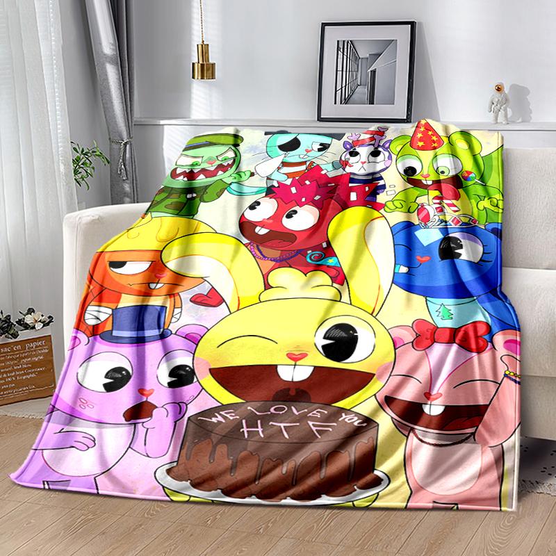 1pc Blanket Happy Tree Friends5 Print Design, Lightweight Blanket for Sofa, Bed- Soft &Warm, Gift for All Seasons Like Christmas, Halloween