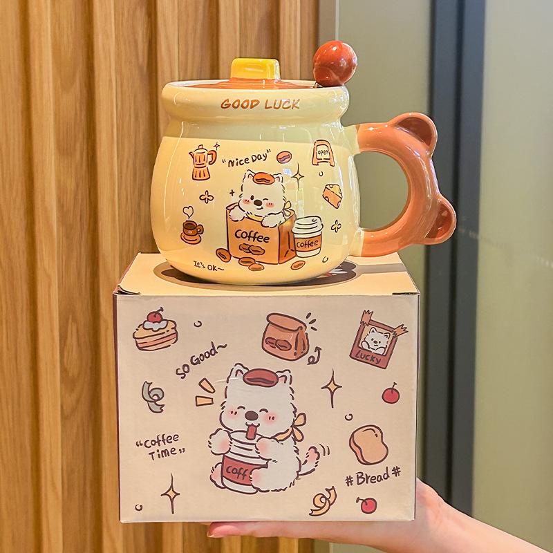 

Милая кремовая кружка для щенка, детская керамическая чашка для воды, кофейная кружка для пары, практичный подарок на день рождения для девушки 401-500ml