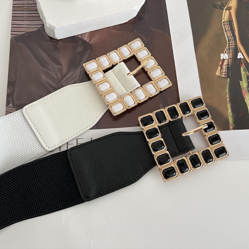 Elegant Black And White Rhinestone Buckle Belt For Women Perfect For Dresses And Coats