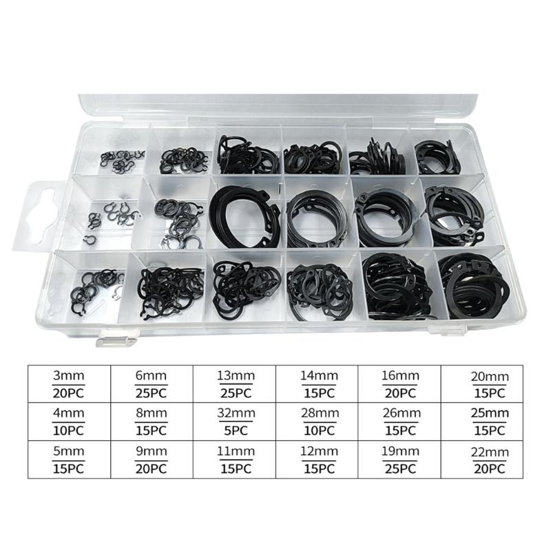 Snaps Rings Set 300Pcs Retaining Rings Set 18 Size Stainless Steels External Circlip Snaps Retaining Clip Rings Assortment Kit