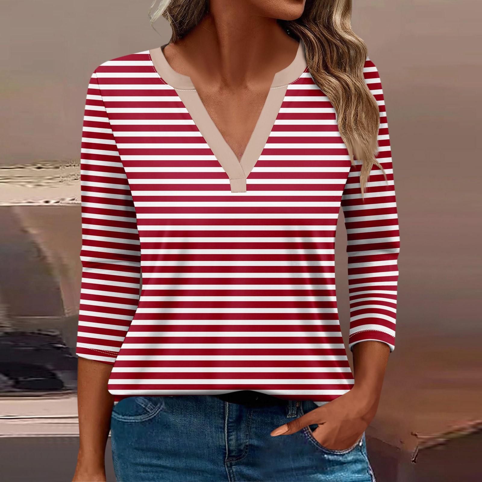 

Женская футболка Футболка с принтом Рукав 3/4 Повседневные Выходные Мода Базовый V-образный вырез Обычный топ XXL красный