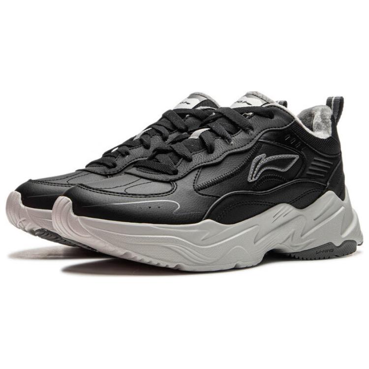 Li Ning Defender Fleece Comfortable Versatile Wear-Resistant Shock Absorbing Warm Low-Top Casual Shoes Women sneaker Black AGLU102-1