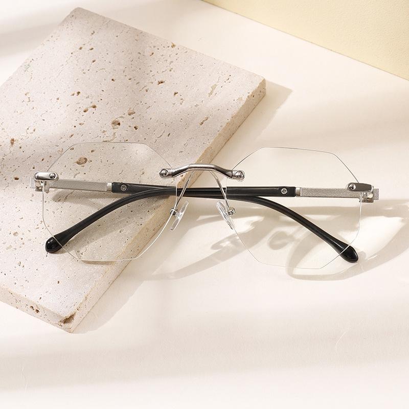 Rimless Cutting Reading Glasses Polygon Blocking Blue Light Computer Men Business Presbyopia Eyeglasses Goggle+1.0...+4.0 Unisex