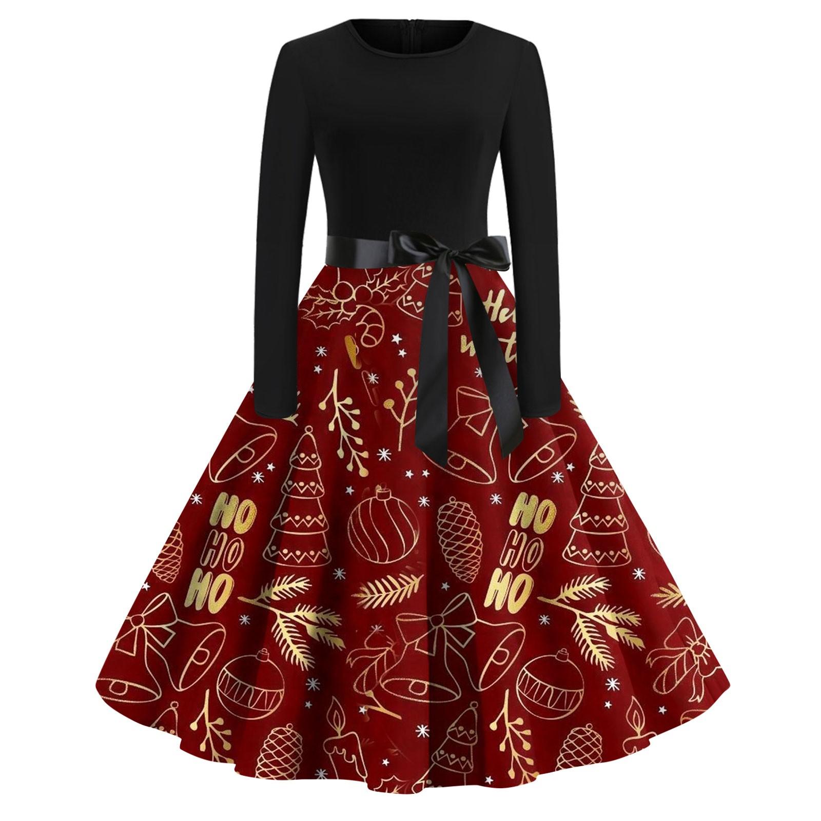 Рождественское платье с расклешенным принтом для женщин — фото 3