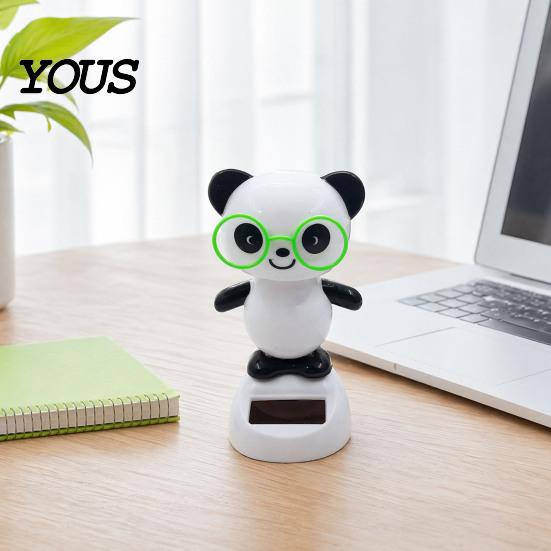 Fatigue Relief Car Accessory Solar Panda Ornament, Plastic Pendant, Automatic Head Swinging Black And White Ornament Doll, Dashboard Cute Interior