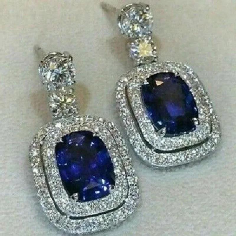 Royal Blue Zircon Oval Earrings Fashionable High-End Design Accessories for Banquets Personalized Simple Zircon