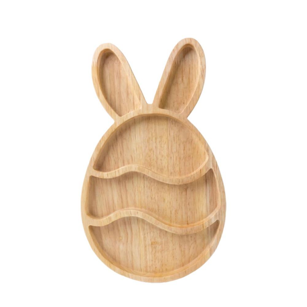 Wooden Easter Egg Shape Tray Cartoon with Compartments Food Display Plate Decorative Durable Bunny Snack Serving Tray Jewelry