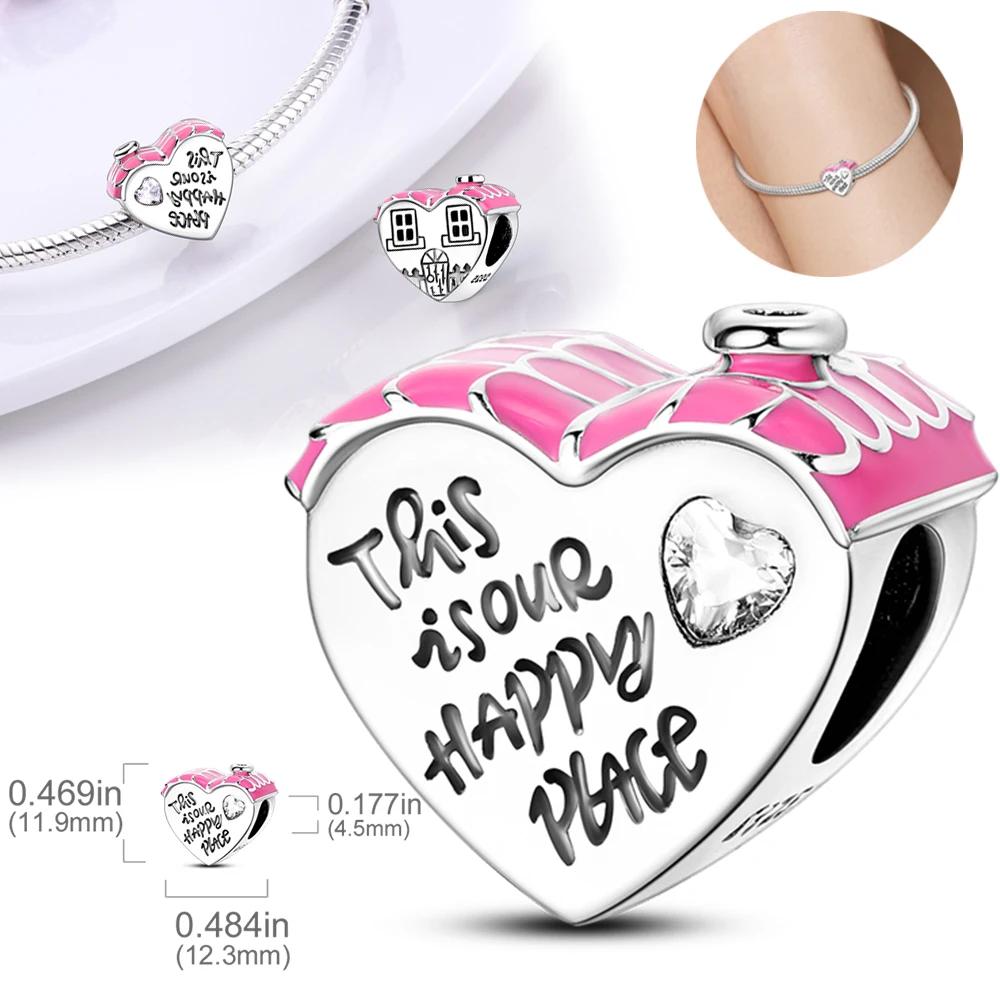 

Original Charmscopper Pink Happy Heart-Shaped House Beads Fit Charm Platabracelets For Women Jewelry Making Fine Gifts