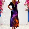 Women Plus Size V Neck Short Sleeve Rainbow Tie Dye Printed Long Dress