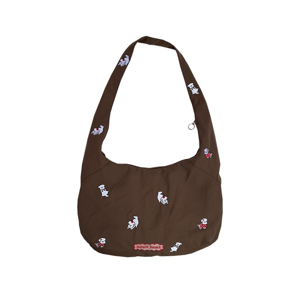 

Large Capacity Cartoon Shoulder Bag Commuting Messenger Bag Puppy Embroidery Nylon Bag Outdoor коричневый