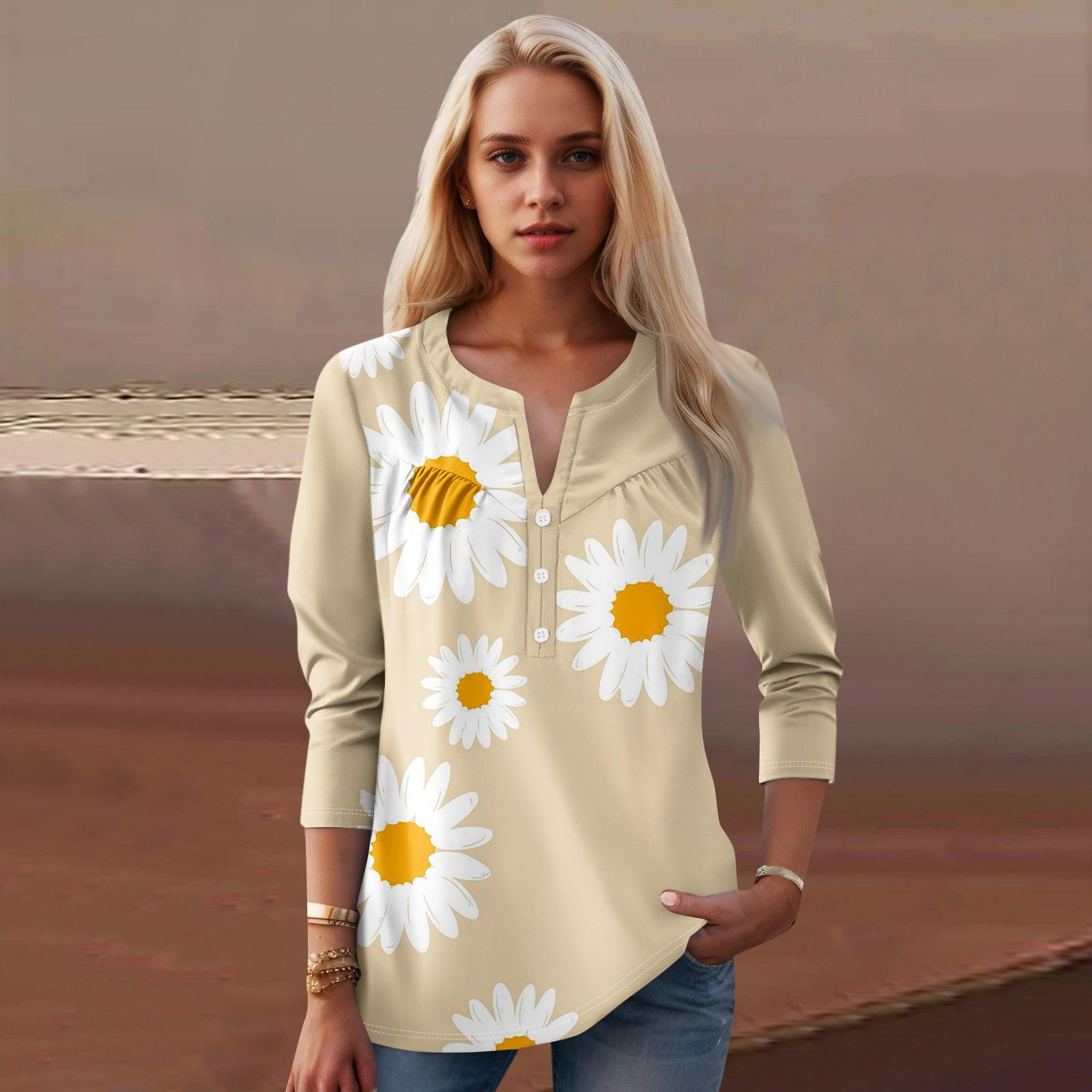 

Женская мода повседневный топ с длинным рукавом и круглым вырезом с цветочным принтом M верблюд