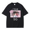 Rolig Jag Älskar 5G Katt med Telefon Tryck T-shirt Män Kvinnor Casual Mjuk Bomull T-shirts Unisex Mode Oversized Streetwear T-shirt