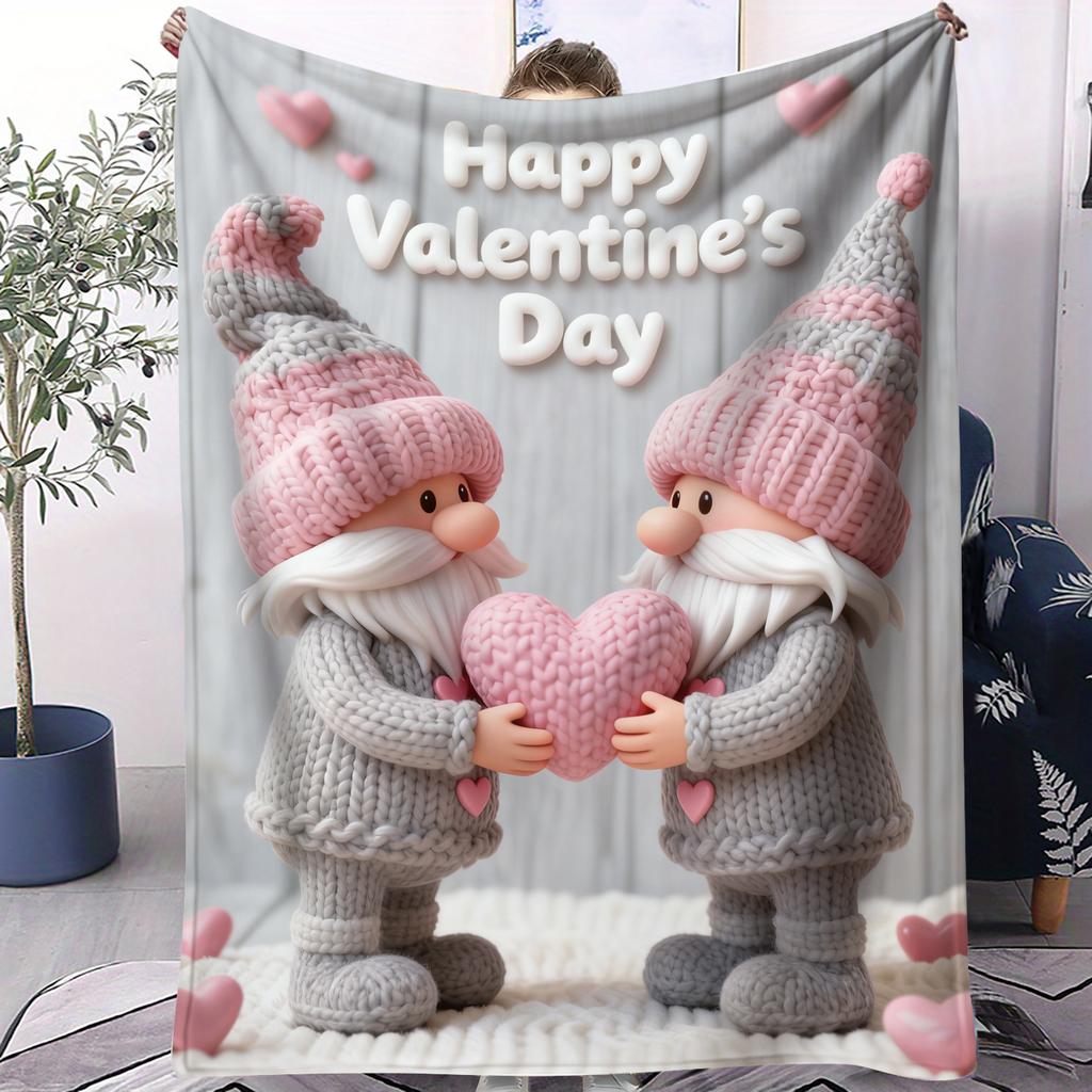Valentines Day Romantic Love Gnome Printed Blanket Quality Cozy Soft Warm Flannel Blanket Throw Blanket For Room Office Campin