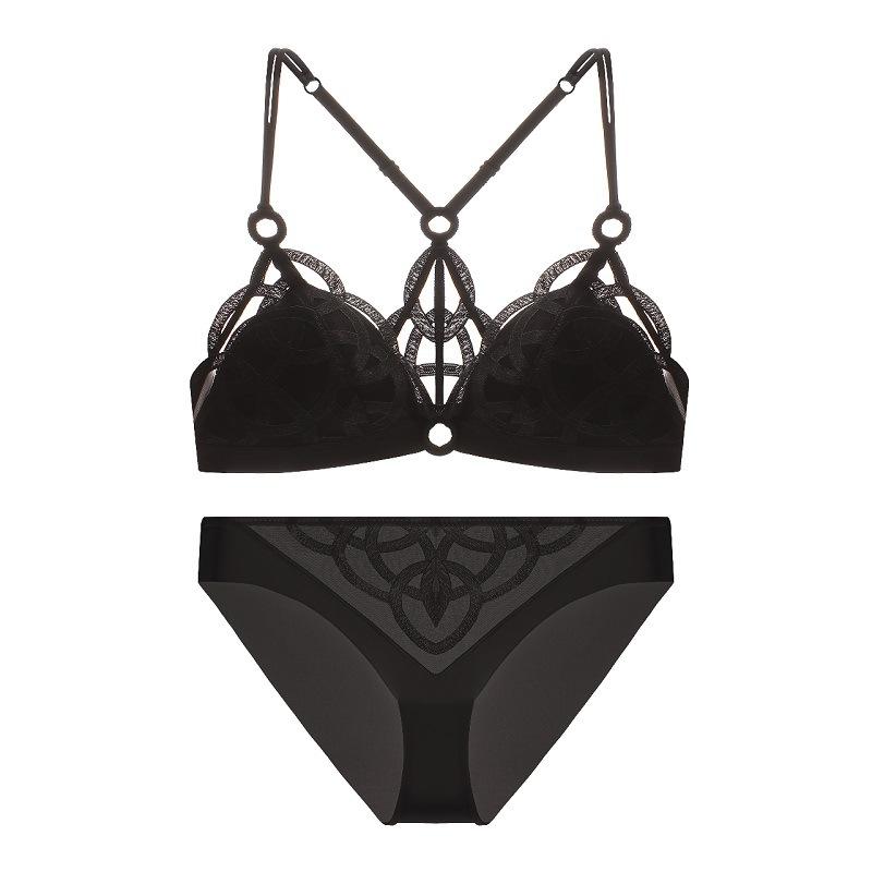 French Sexy Backless Lingerie Lace Ultra Thin Bra Set for Women Summer Triangle Soft Cup Mesh Breathable Brassiere and Thong Set