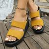 2025 Summer New One-word Sandals Women's Solid Color Large Size Casual and Comfortable Medium Slope Heel Women's Slippers Batch