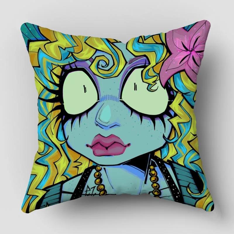 Monster High Pillow Cover Bedroom Home Office Decorative Pillowcase Square Zipper Pillow Cases Satin Fabric 10.16WJY