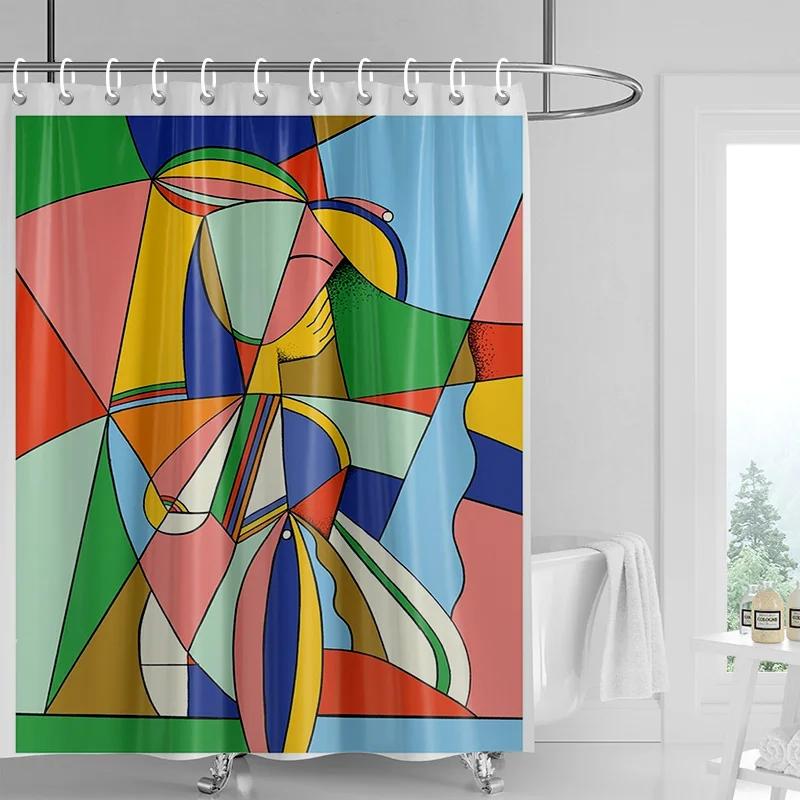 

Abstract Cubist Shower Curtain - Bold Yellow Face with Red & Blue Accents, Waterproof with Grommets, Modern Art Bathroom Decor W90xH180cm