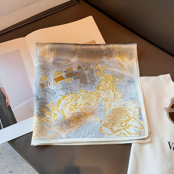 100% mulberry silk scarf silk scarf 53 small square scarf tropical jungle spring and summer new fashion versatile scarf women