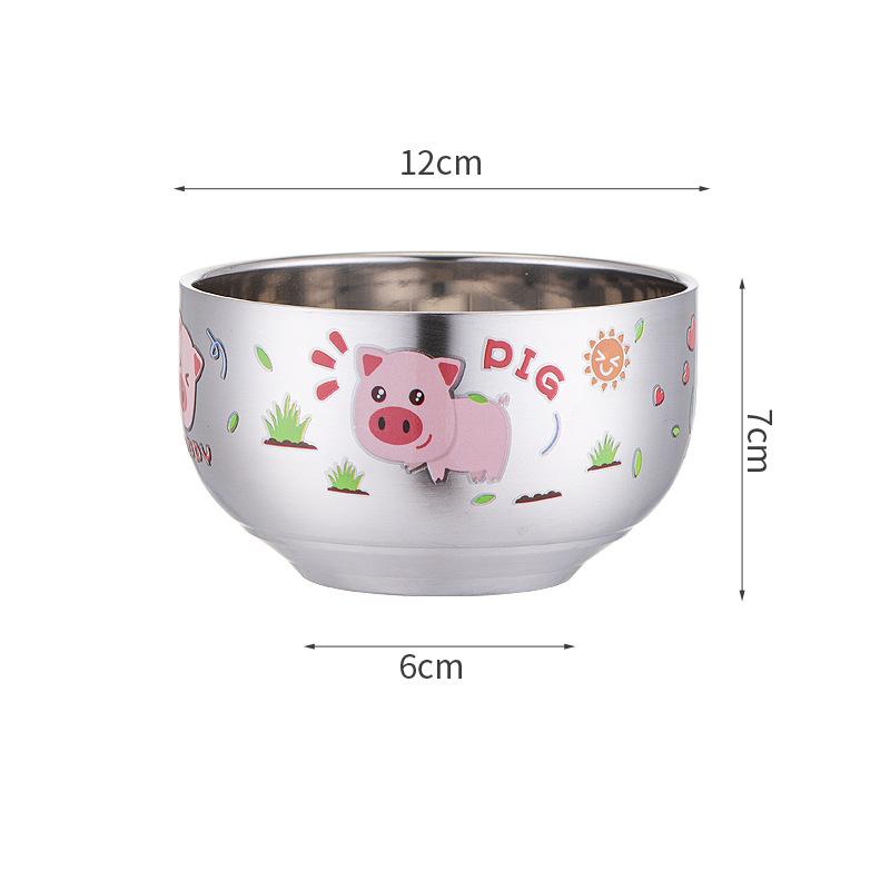 Desene animat Strat dublu Orez Ramen Boluri din oțel inoxidabil pentru copii Terci de tăiței Bol mic Bucătărie Veselă metalică Recipient pentru alimente