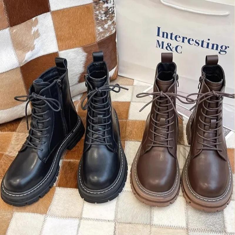 High Quality Genuine Leather Boot Motorcycle Boots Platform Boots Classic Concise Style Ankle Boots for Women Botas Para Mujer