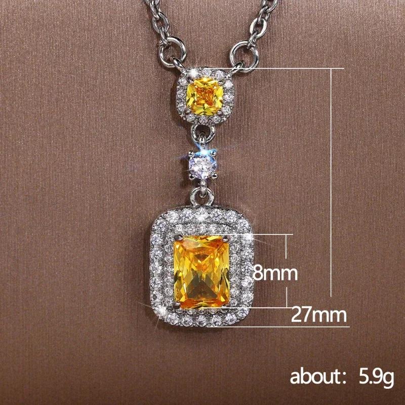 New Versatile Yellow Diamond Zircon Square Necklace Luxury Pink  Pendant  Female High Quality Jewelry
