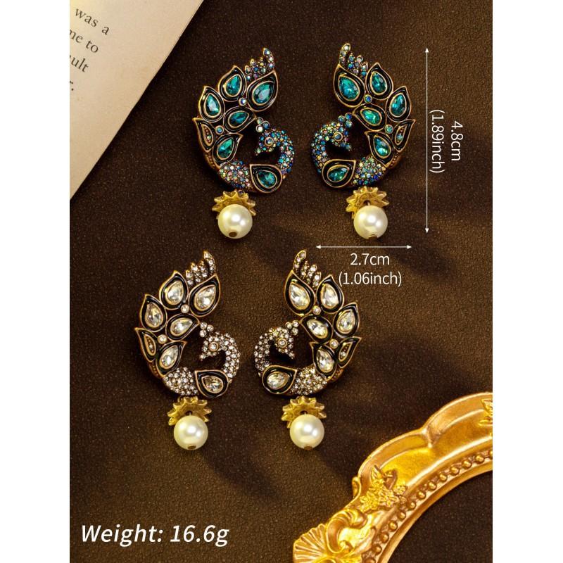 Vintage Set With Diamonds Peacock Pearls Tassel Earrings Court Style