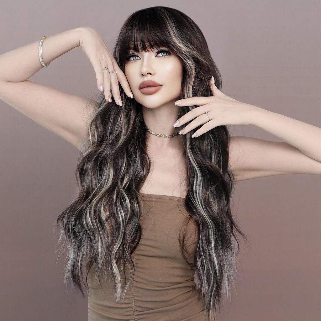 Women's Simulation Wig 70cm Hair Black Wig Long Curly Wig Full Headgear Rose Hair Net Headdress Beauty Decoration Wig