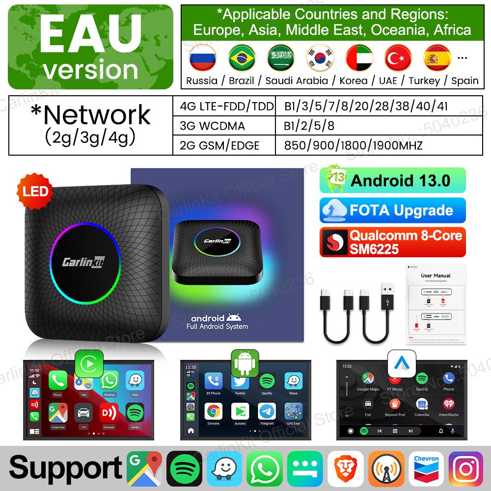 CarlinKit Android 13 SDM660 6225 CarPlay Ai Box LED 8-Cores Wireless Android Auto& CarPlay Car USB Adapter 64G 128G FOTA Upgrade 4GB 64GB