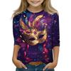 Print Tops For Youth Girls Round Neck 3/4 Sleeves T-Shirts Trendy Tops Outfit Tees