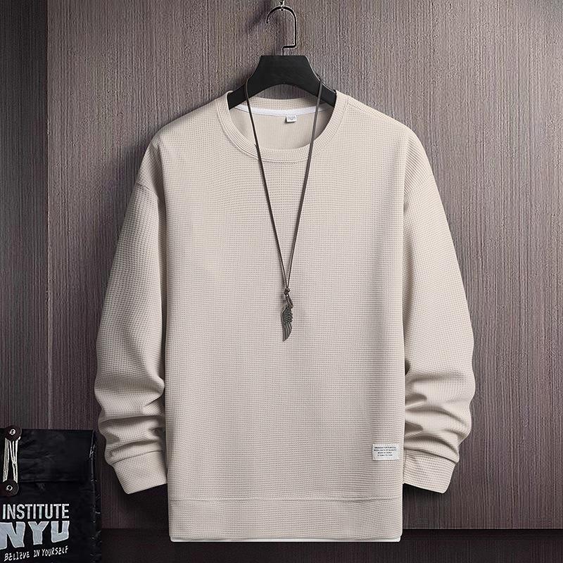 Fake Two Pieces Long-sleeved Embroidery Round Neck Loose and Too Large Casual Pullover Explosive Sweater Men's Solid Color