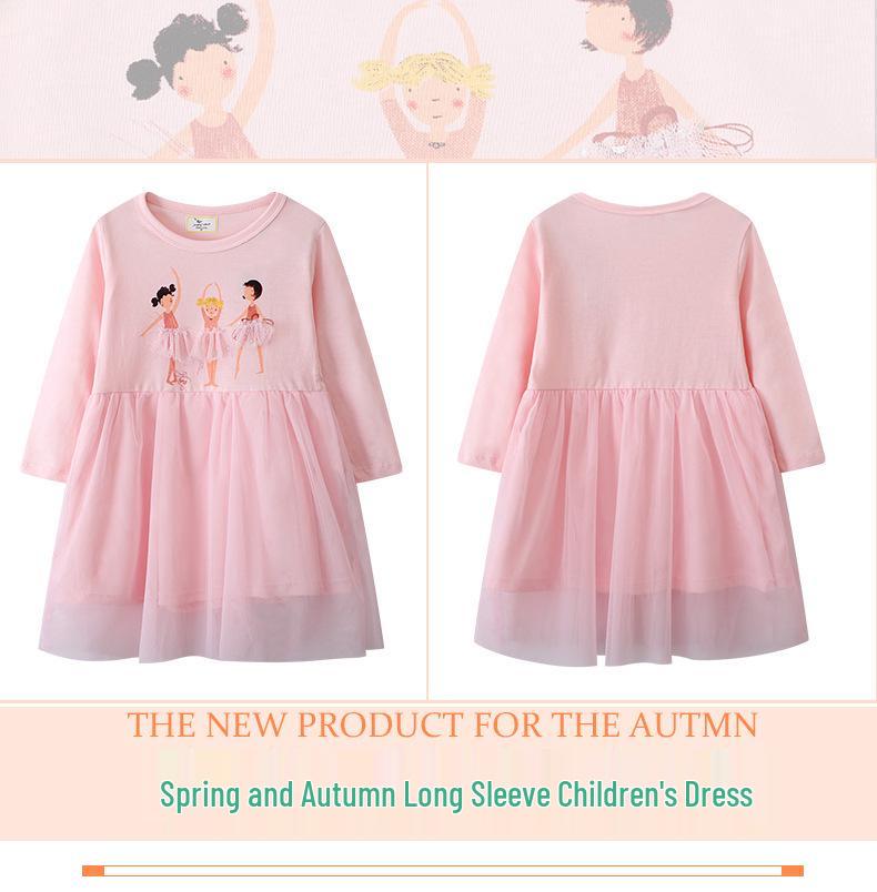 European Style Cartoon Girls' Long-Sleeve Mesh Princess Dress for Autumn