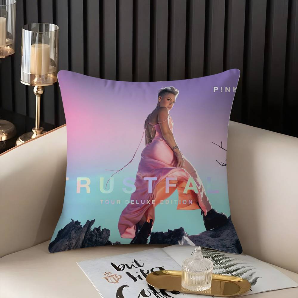 Pink Trustfall P!Nk Singer Pillow Case Home Dorm Chair Back Short Plush Double-Sided Printing Office Nap Time Cushion Cover