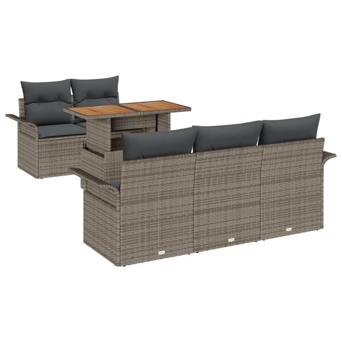 VidaXL Ensemble de canapé de jardin 6 pièces avec coussins gris en poly rattan et acacia 3349271