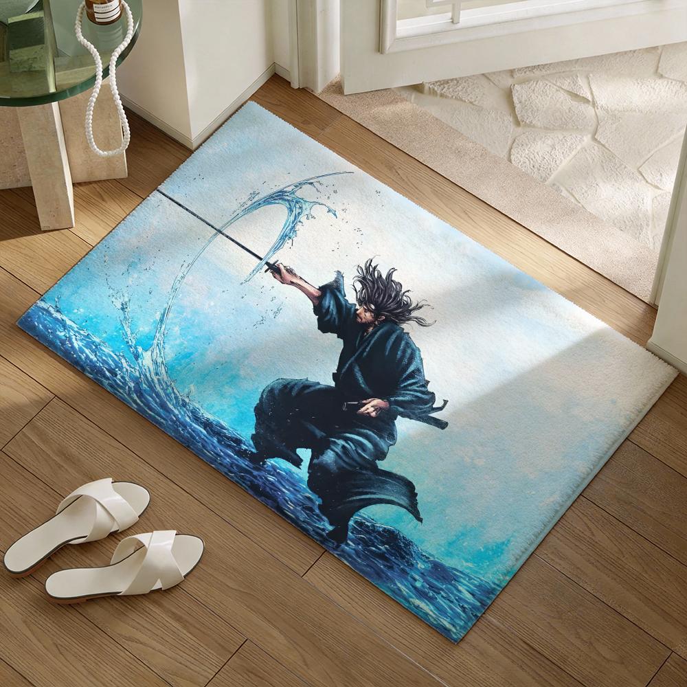 Classical Anime Vagabond Floor Mat Soft Flannel Non-Slip Door Mat - Thickened Rug for Living Room Home Decor