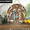 Wooden Classic Wood Scene Wall Plaque - Angel, Holy Family, Animals Design | Multi-Use Flat 2D Ornament | Without Electricity | for Door, Wall, Home