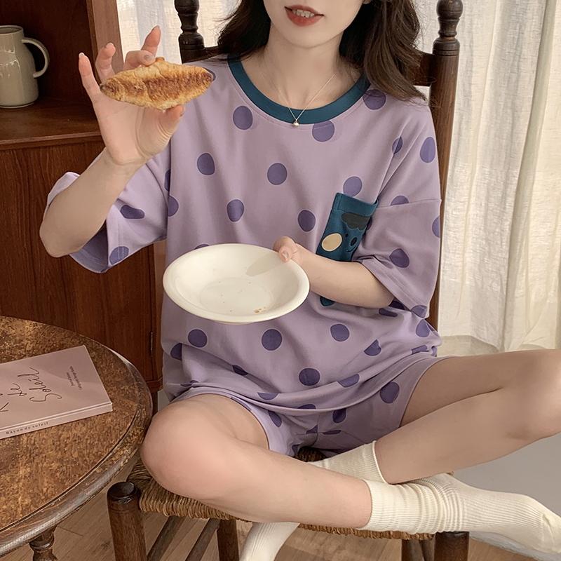 Summer Woman Pajama Cotton Cartoon Sleepwear Orange Cartoon Printing Pyjamas Set Young Lady Shorts Pullover Lingeries