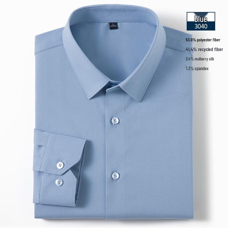 

Men s High-End Mulberry Silk Long-Sleeve Shirt - 2025 Spring/Autumn Solid Color Business Casual Style S синий