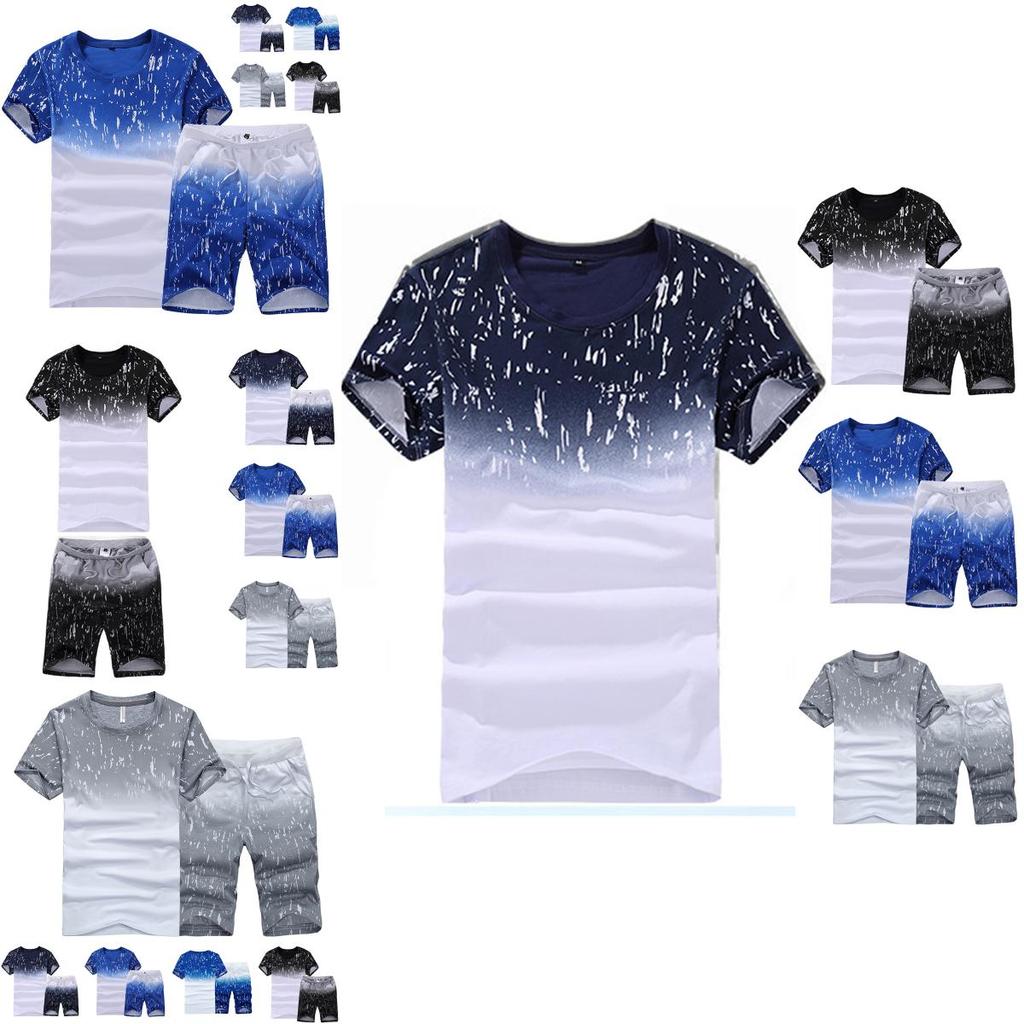Crew Mens Neck Gradient Tshirtshorts Tracksuits Set Gym Jogging Running Pants