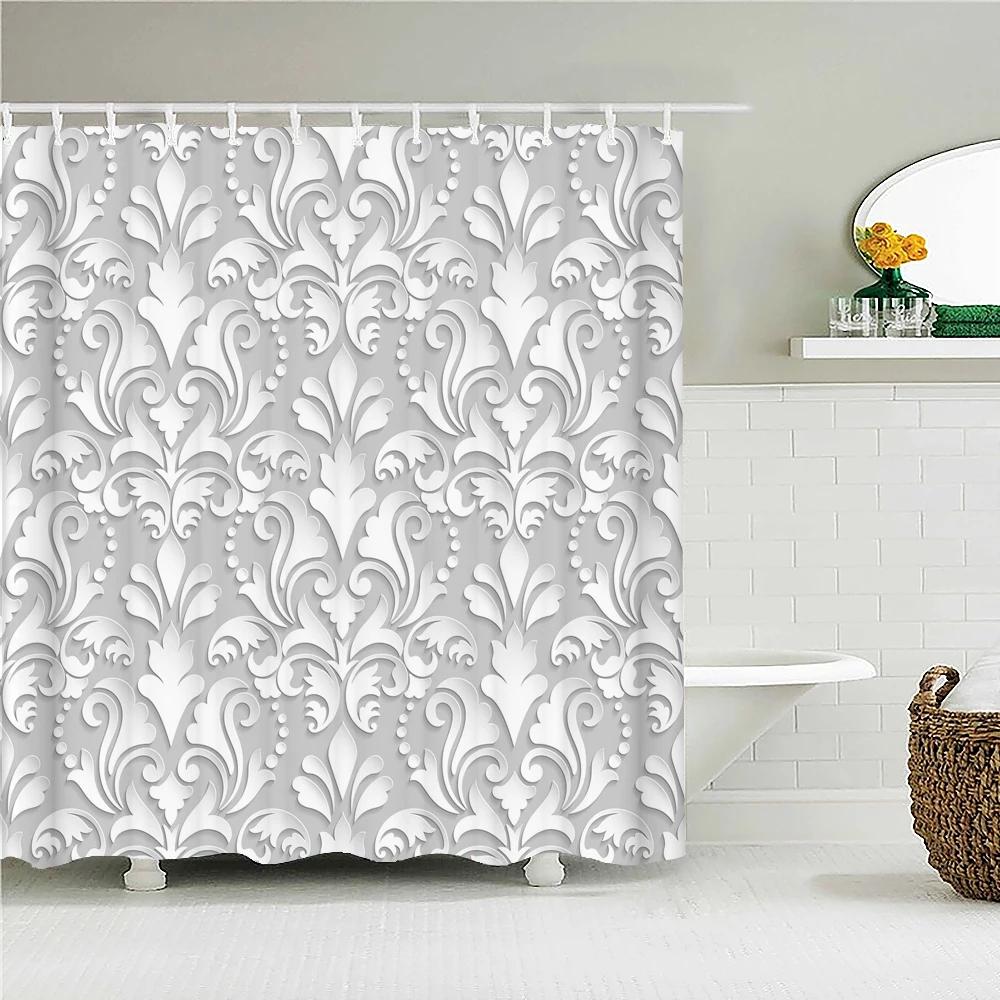 

High Quality Washable Fabric Bathroom Curtains 3D Printing Shower Curtain Polyester Bath Screens Home Decoration With 12 Hooks W60H190(CM)-1 Pcs