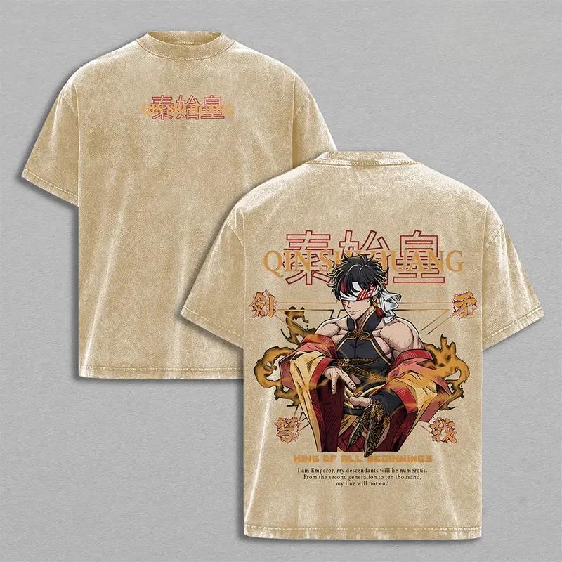 

Anime Record Of Ragnarok Qin Shi Huang Printed Tee Men Cotton Tshirts Vintage Washed T-shirt Harajuku Male Oversized T Shirt XXL коричневий