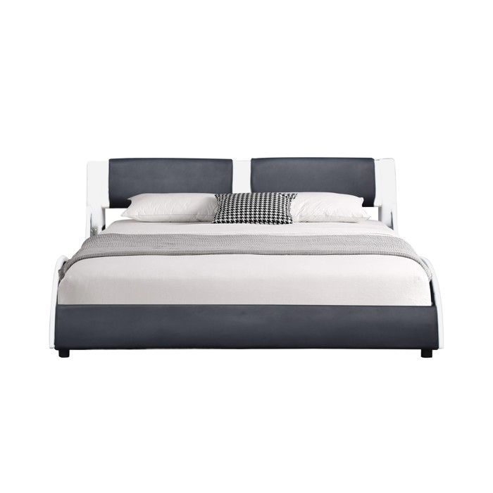 Lit - BLANC &amp; Noir - 160x200 cm - MDF - Sommier inclus - 1 place