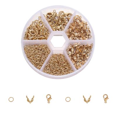 1set Gold Silver Lobster Clasp Open Jump Rings Crimp Beads End Cap For Jewelry Making DIY Necklace Connector Accessories