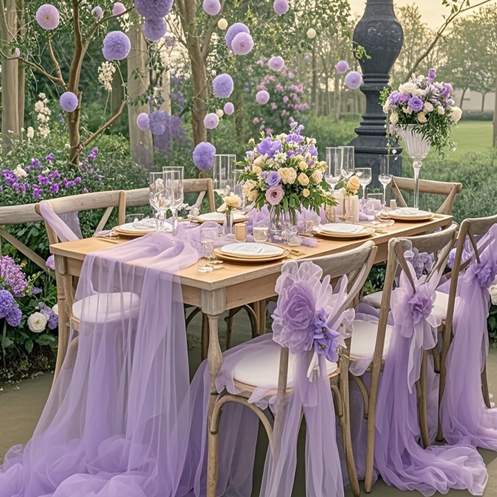 

6PCS Wedding Chair Sash Solid Color Tulle Sheer Fabric Mesh Table Runner for Weddings Engagements Valentine s Day Party Decora 75x200cm бузковий
