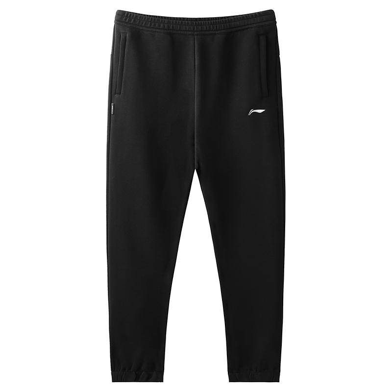 

Li-Ning Однотонные спортивные брюки джоггеры из трикотажа с эластичным поясом и прямыми штанинами для повседневной носки с логотипом AKLVC93-1 S