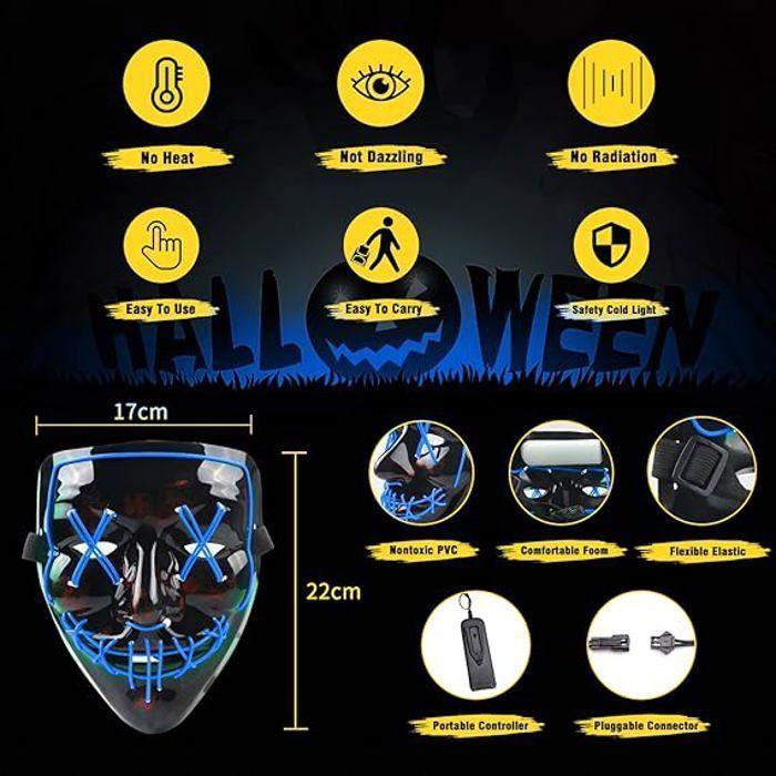 LED Halloween Masque, Upgrade LED Purge Mask Lumineux Dans le Noir, Masque d'horreur avec 3 Modes d'éclairage pour Halloween,Bleu