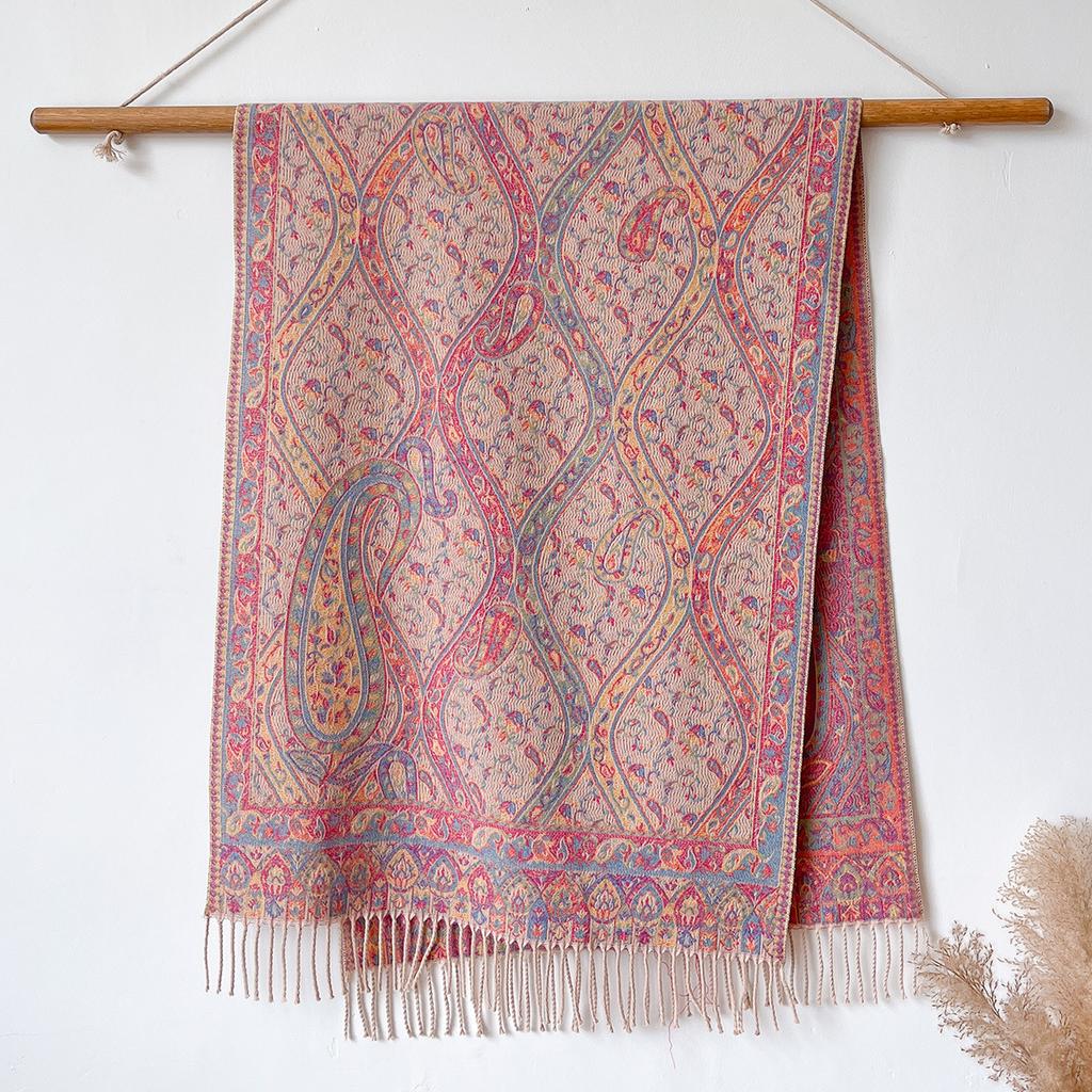 Classic Ethnic Style Popular Cashew Jacquard Fringed Long Scarf Women'S Water Ripple Imitation Cashmere Scarf Going Out Elegant Shawl