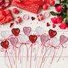 Valentine's Day Glitter Heart Foam Picks Puffy Sparkly Heart On Sticks Valentines Day Floral Picks for Table Centerpiece Decor