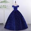 Off-the-Shoulder Sequined Evening Gown for Women: Ideal for Performances, Beauty Pageants, and Gala Events with Puffy Long Skirt.