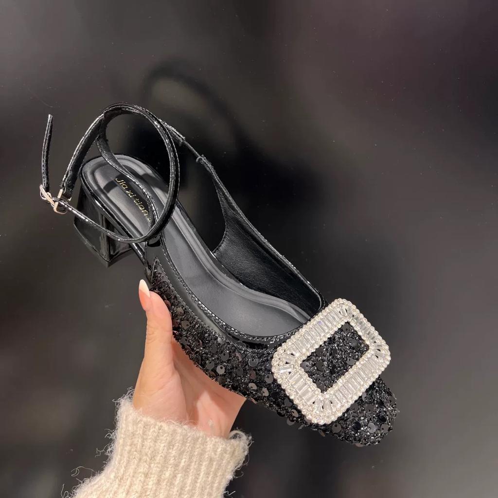 Sandale Balerini cu Cristale Strălucitoare pentru Femei, de Lux, cu Vârf Pătrat, Adânci, cu Cataramă, Pantofi de Dans Balet, Vară Nou, Sandalias De Mujer