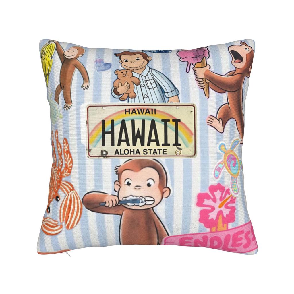 Decorative Pillow Covers Curious George African Monkey  Stuff Car  Pillow Case Cover Zipper MultiSize